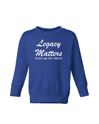 Baby Alum Exclusive:  Legacy Matters Sweatshirt (Royal Blue & White)