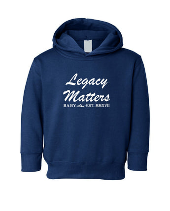 Baby Alum Exclusive:  Legacy Matters Hoodie Sweatshirt (Navy Blue & White)