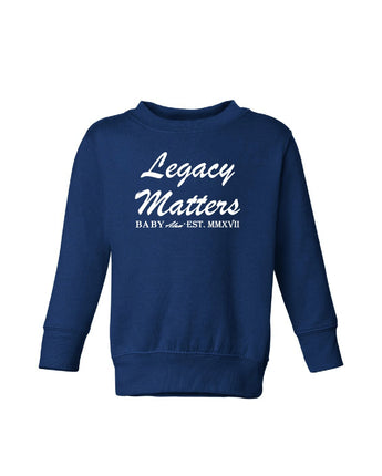 Baby Alum Exclusive:  Legacy Matters Sweatshirt (Navy Blue & White)