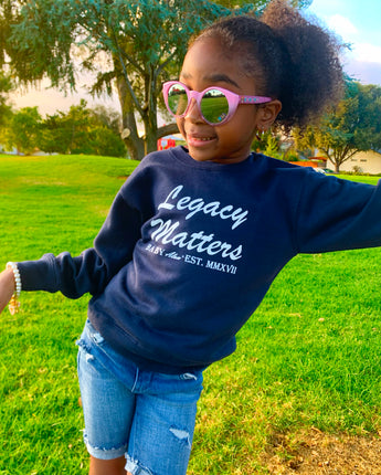 Baby Alum Exclusive:  Legacy Matters Sweatshirt (Navy Blue & White)